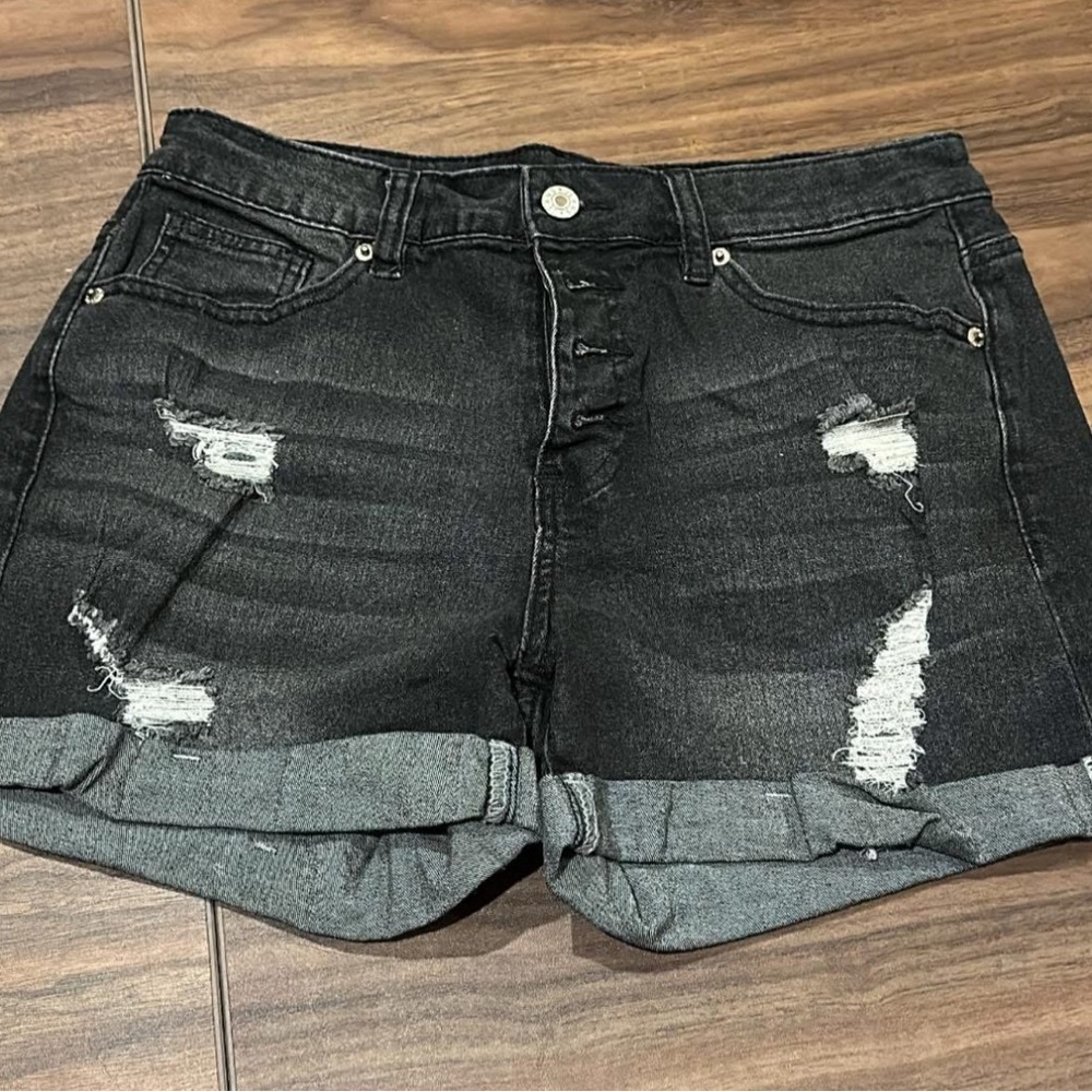 Black Distressed Denim Shorts